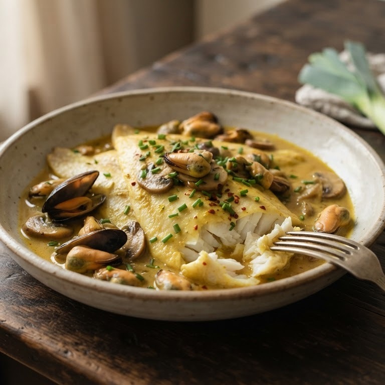 Tongscharfilets met curry-mosselsaus recept