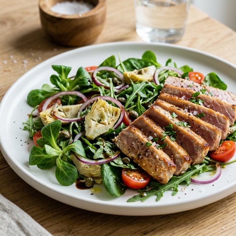 Tonijn op groene salade recept