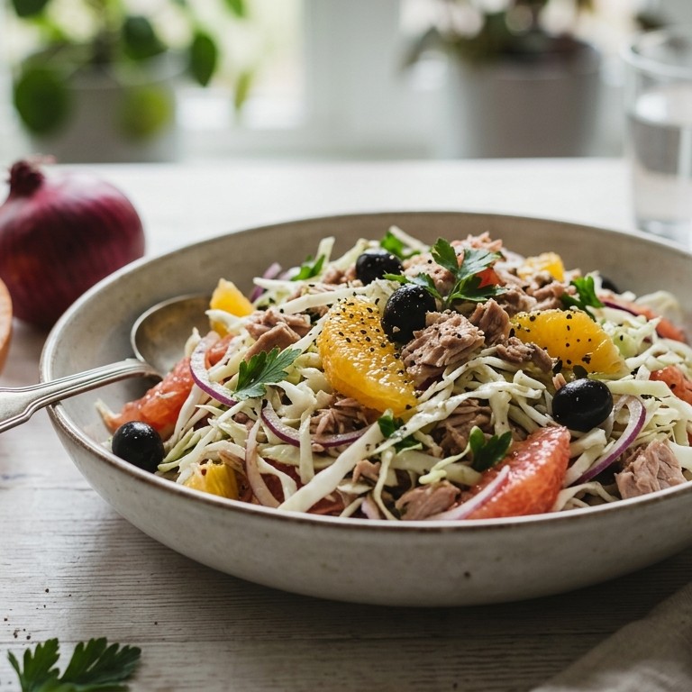 Tonijnsalade met sinaasappel en kool recept