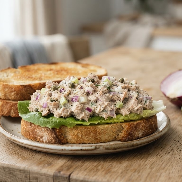 Tonijnsalade op geroosterd brood recept