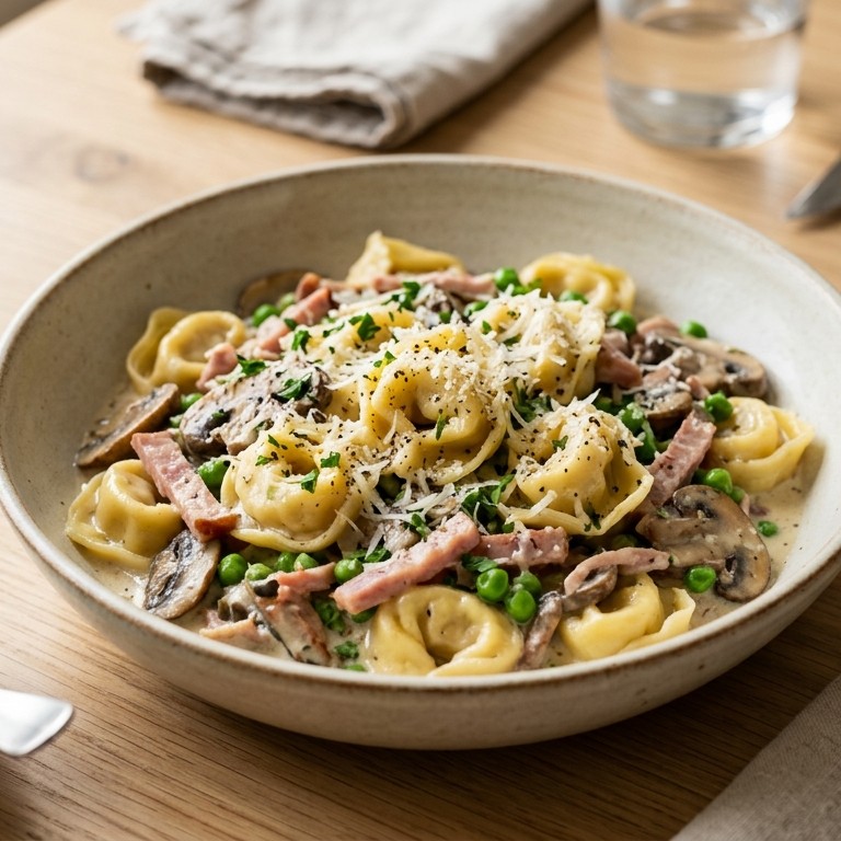 Tortellini met champignons en ham recept