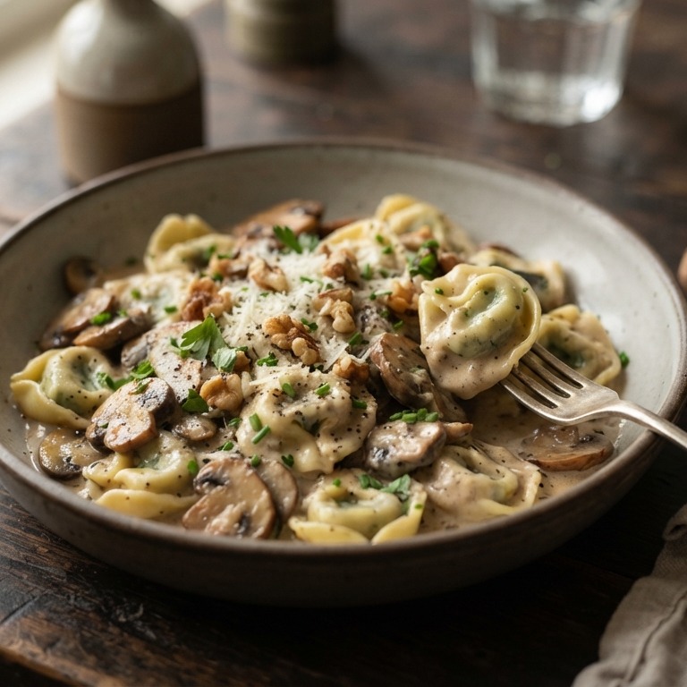 Tortellini met champignons en walnotensaus recept