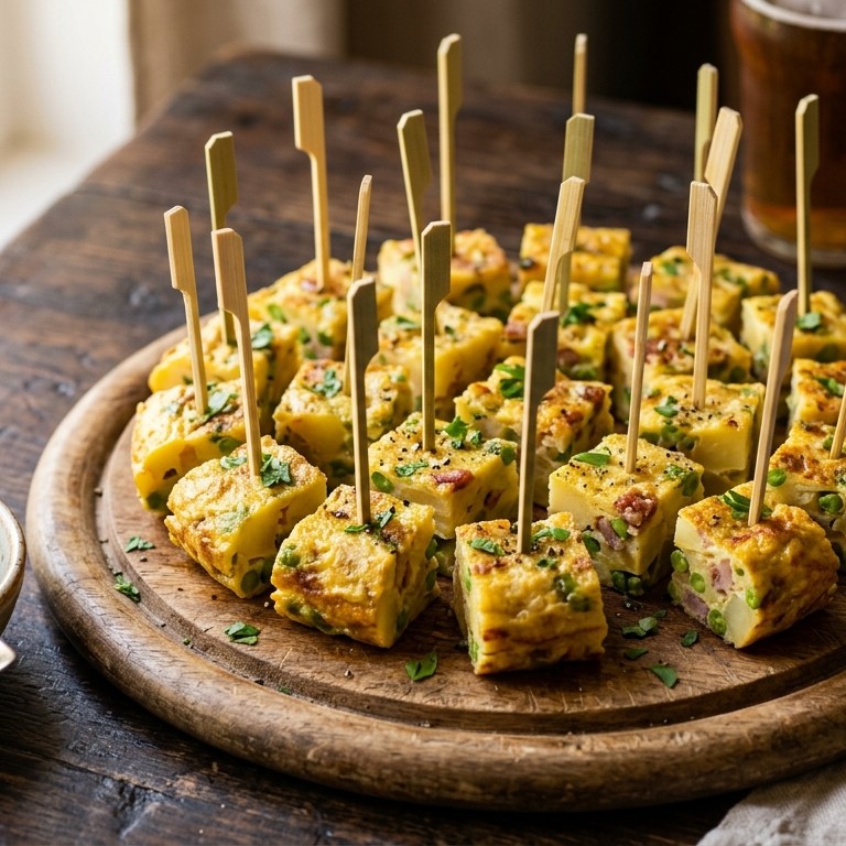 Tortillablokjes met erwten en spek recept