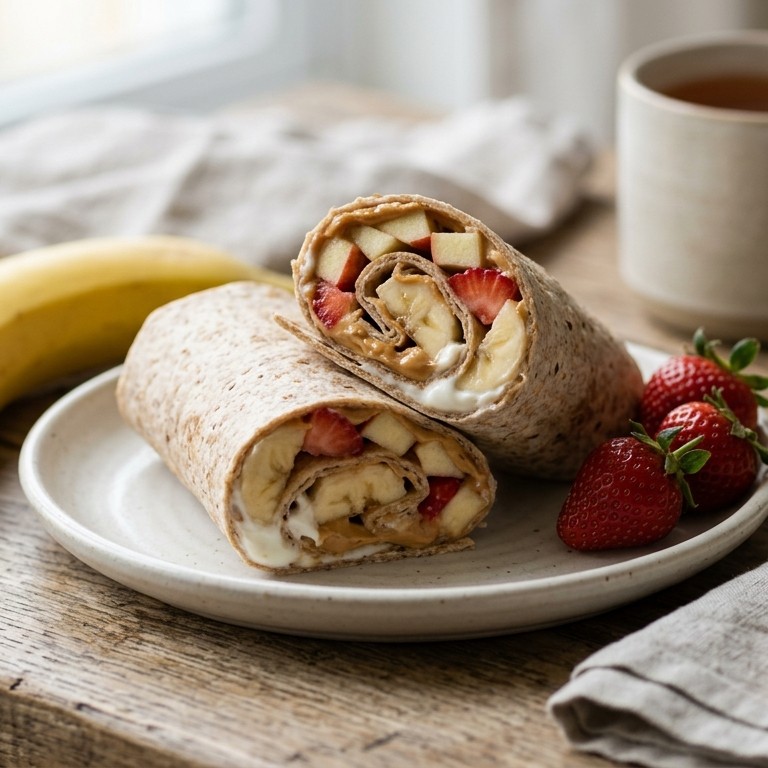 Tortillawrap met pindakaas en fruit  (mager) recept