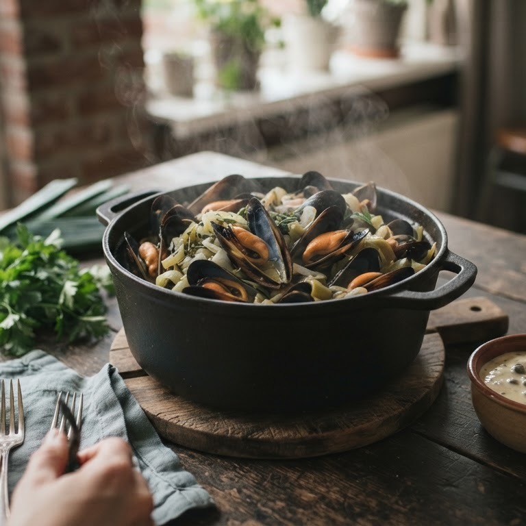 Traditioneel gekookte mosselen met remouladesaus recept