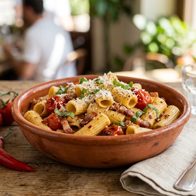 Trapani rigatoni met pancetta recept