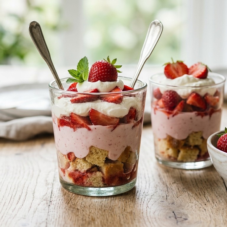 Trifle met aardbeienyogurt  en aardbeien recept