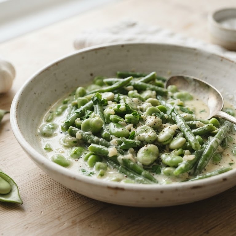 Tuinbonen en sperziebonen in knoflooksaus recept