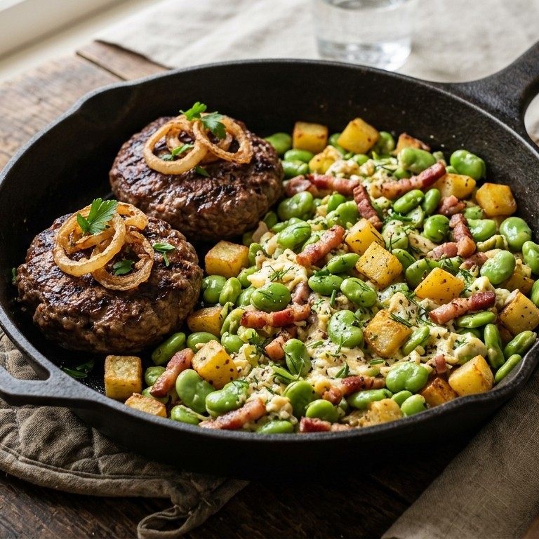 Tuinbonen schotel met hamburgers recept