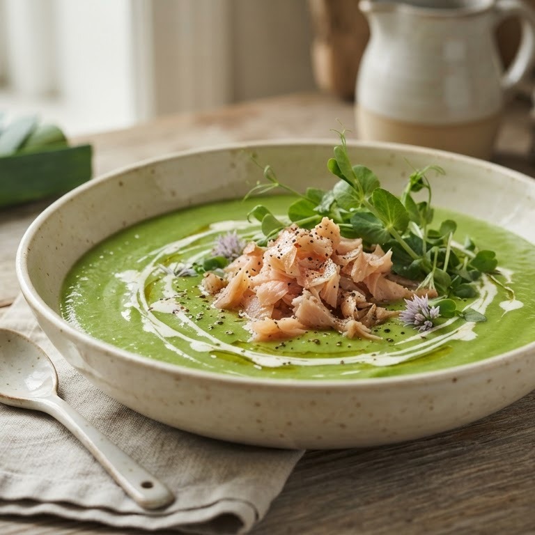 Tuinerwtensoep met truffel en gerooket forel recept