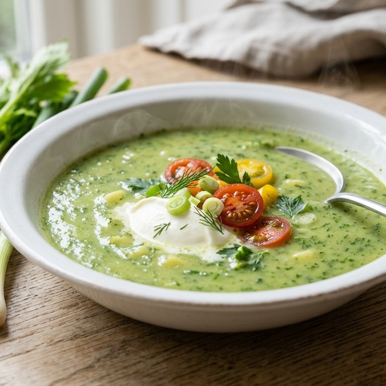 Tuinkruidensoep met creme fraiche recept