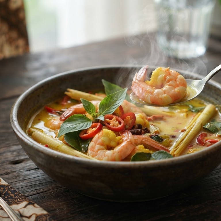 Udang kuah assam pedis (Garnalen in een zure, zeer pittige bouillon) recept