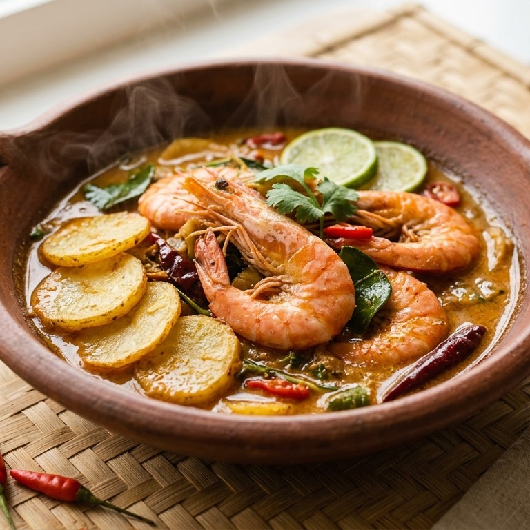 Udang pedis manis (garnalen met aardappelschijfjes in een pittige saus) recept