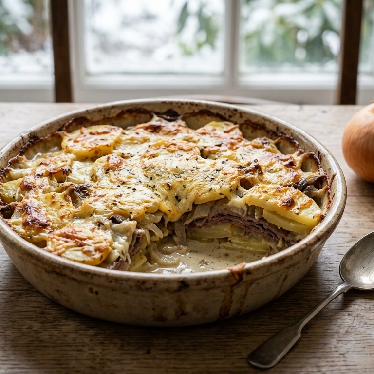 Ui-aardappelschotel recept