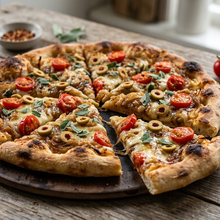 Uienpizza met cherrytomaatjes recept
