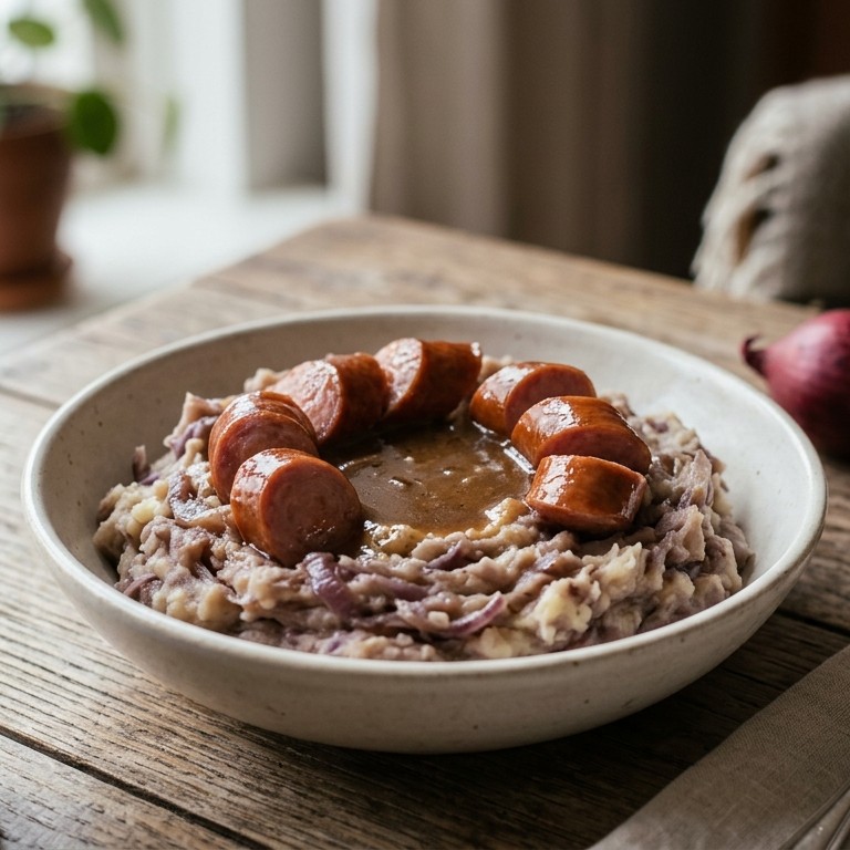 Uienstampot met rookworst recept