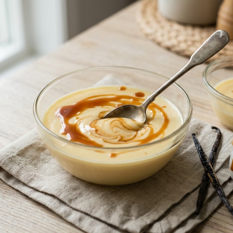 Vanille-custardvla met caramelsaus recept