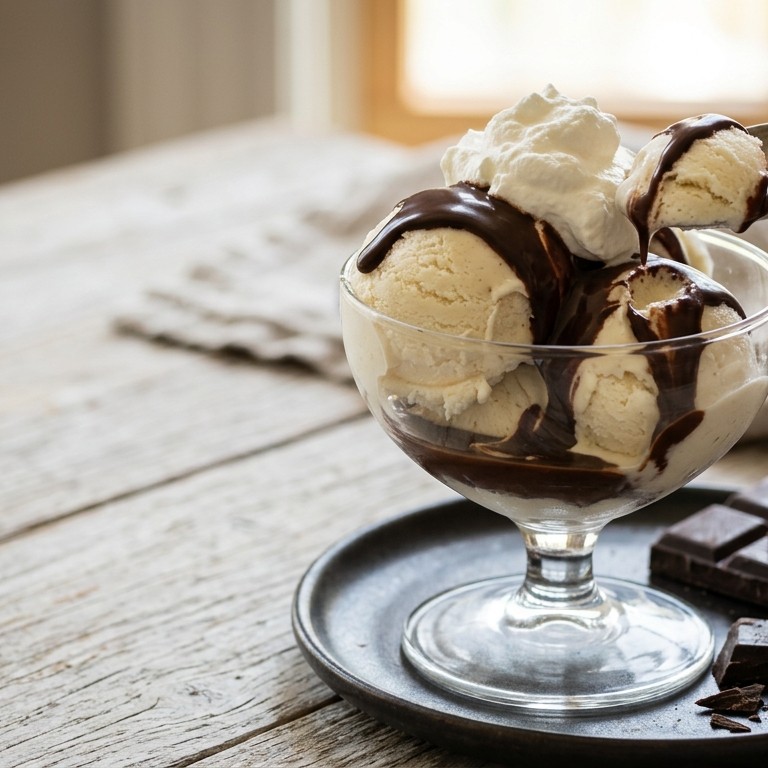 Vanille-ijs met chocoladesaus recept