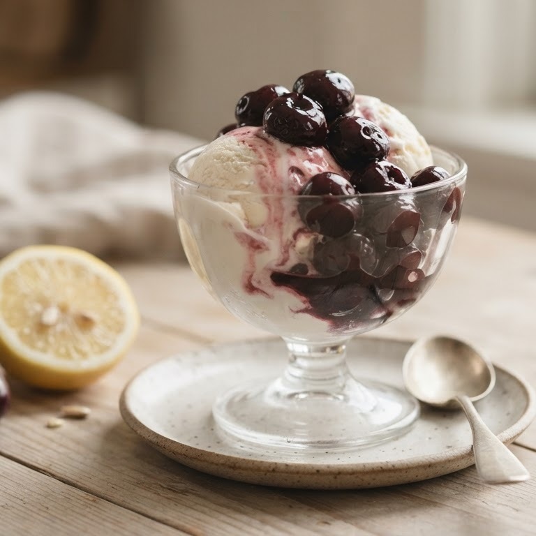 Vanille-ijs met warme kersen recept