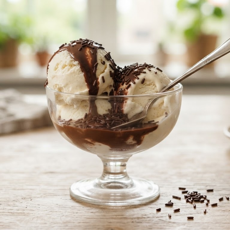 Vanilleijs met hagelslagsaus recept