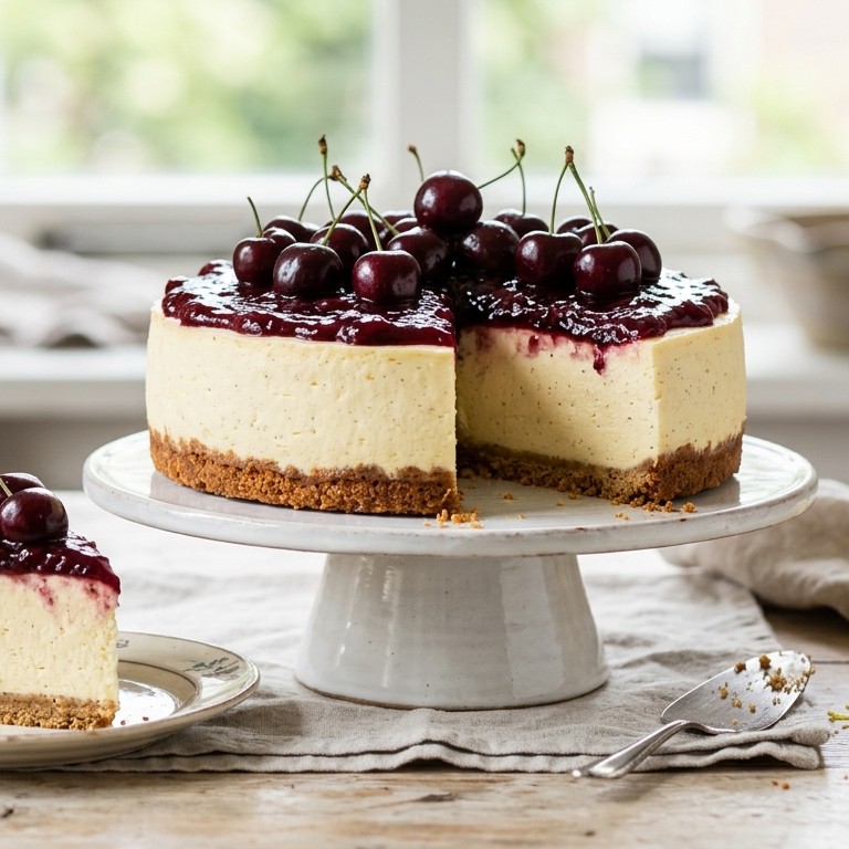 Vanillekwarktaart met kersenjam recept
