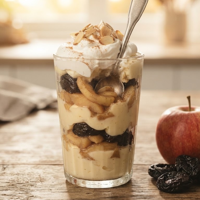 Vanillepudding met appels en pruimen recept
