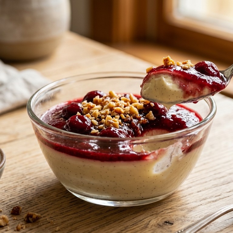 Vanillepudding met kersenpuree recept