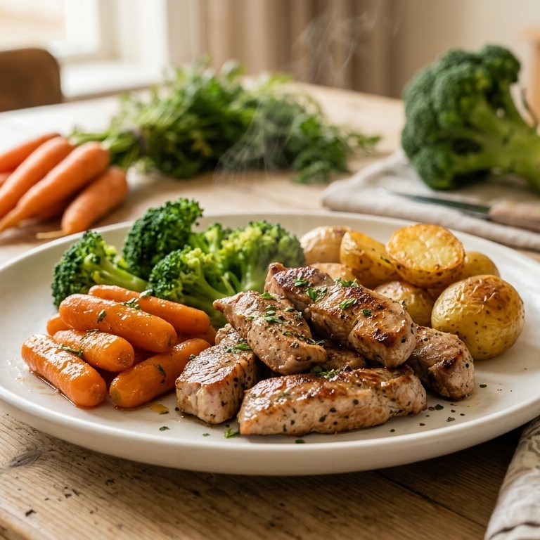Varkensfiletreepjes met worteltjes en broccoli recept