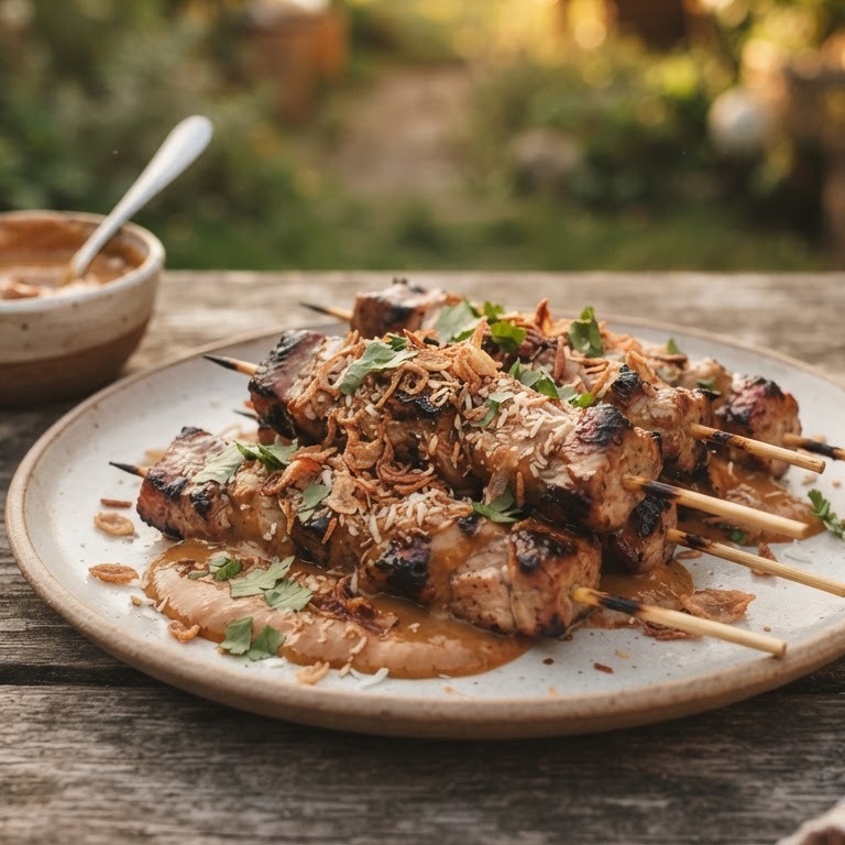 Varkensfrikandeauspies met pindasaus recept
