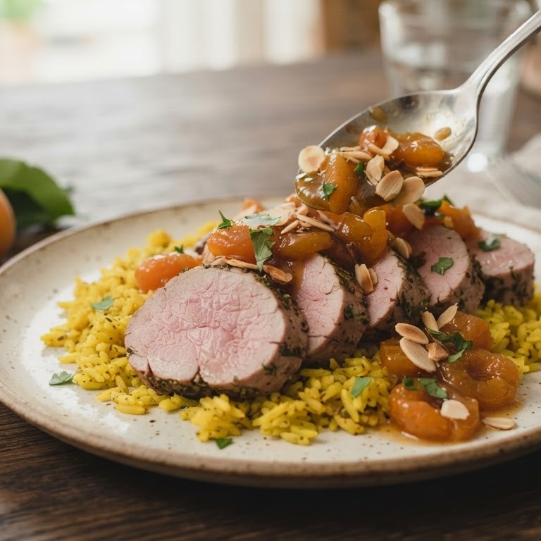 Varkenshaas met abrikozen-amandelcompote recept