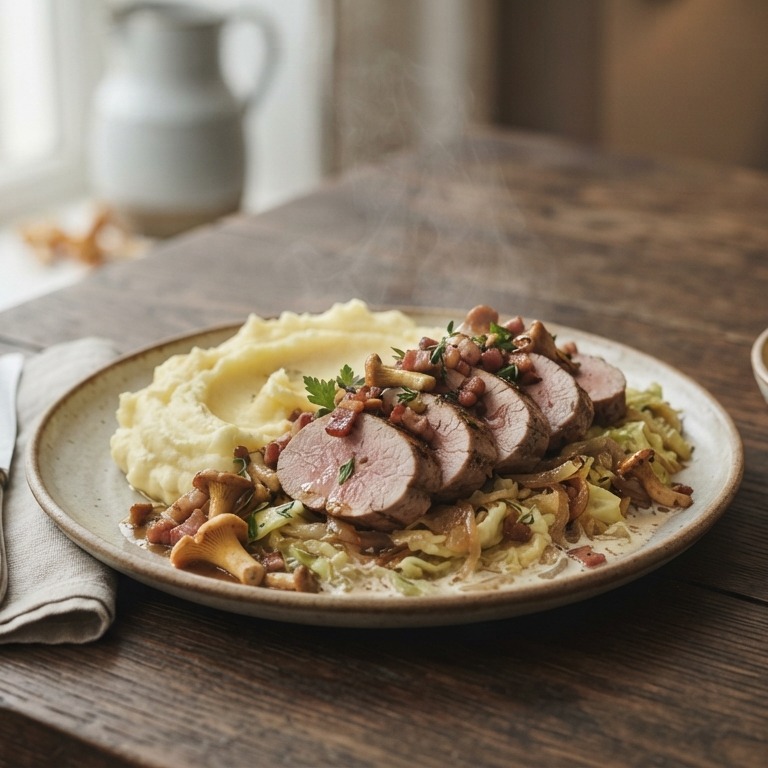 Varkenshaas met cantharellen op spitskool recept