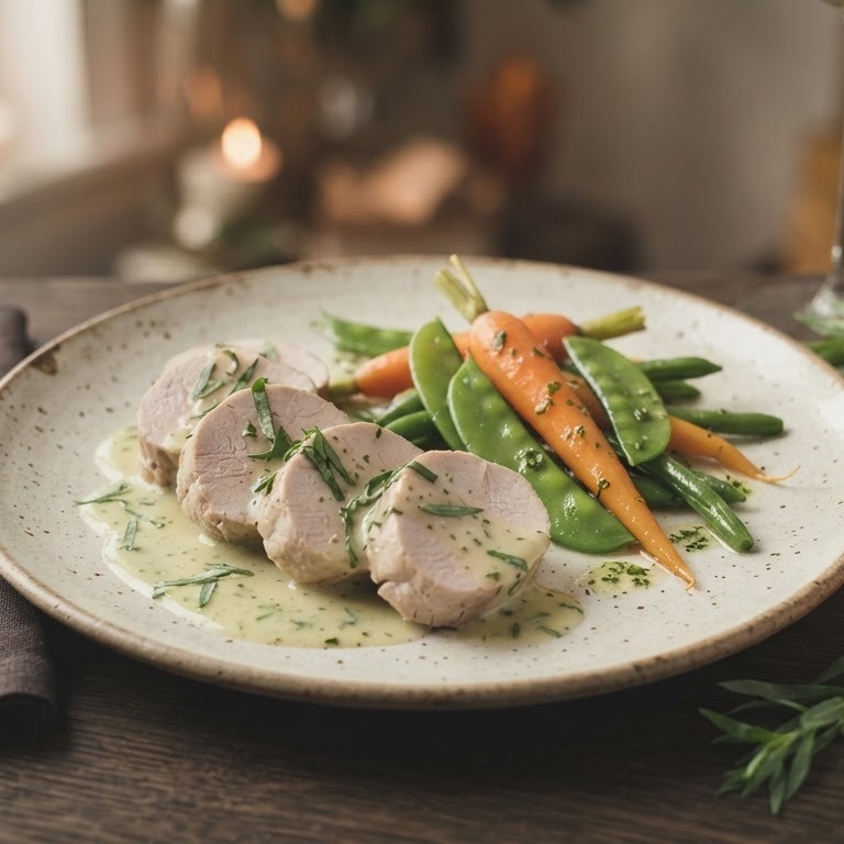 Varkenshaas met dragonsaus en gemengde groenten recept