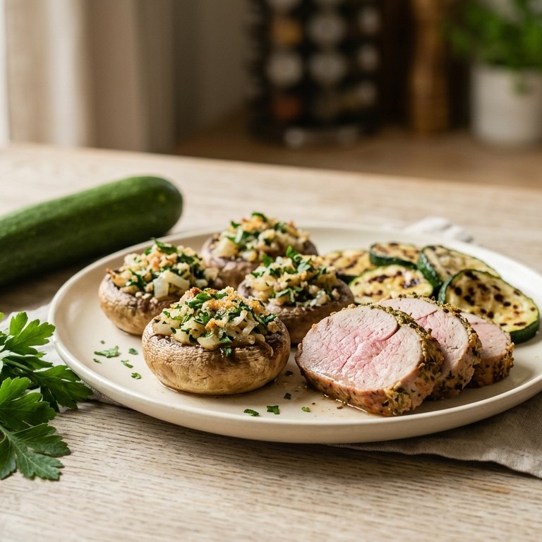 Varkenshaas met gevulde champignons en courgette recept