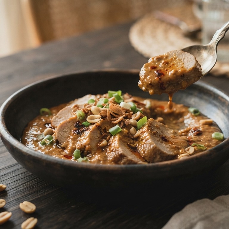 Varkenshaas met pittige pindasaus recept