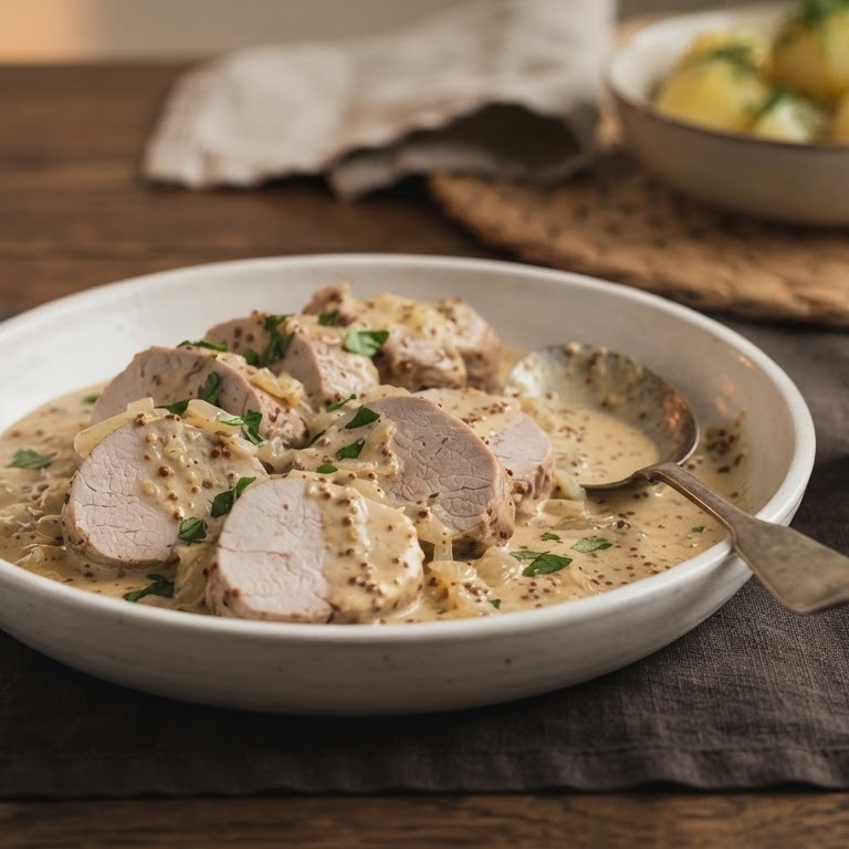 Varkenshaasje met mosterd-roomsaus recept