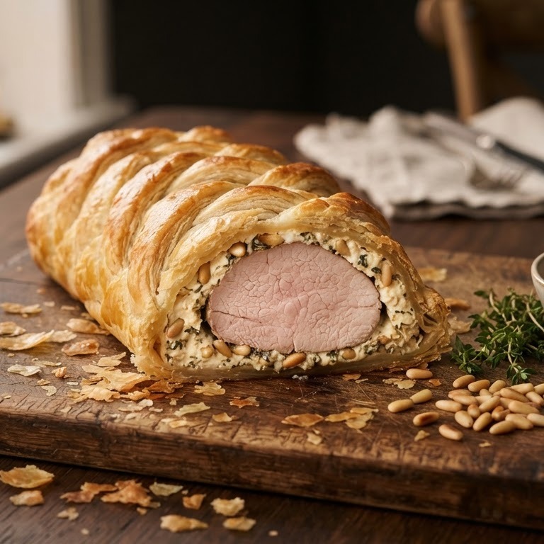 Varkenshaasje met roomkaas in bladerdeeg recept