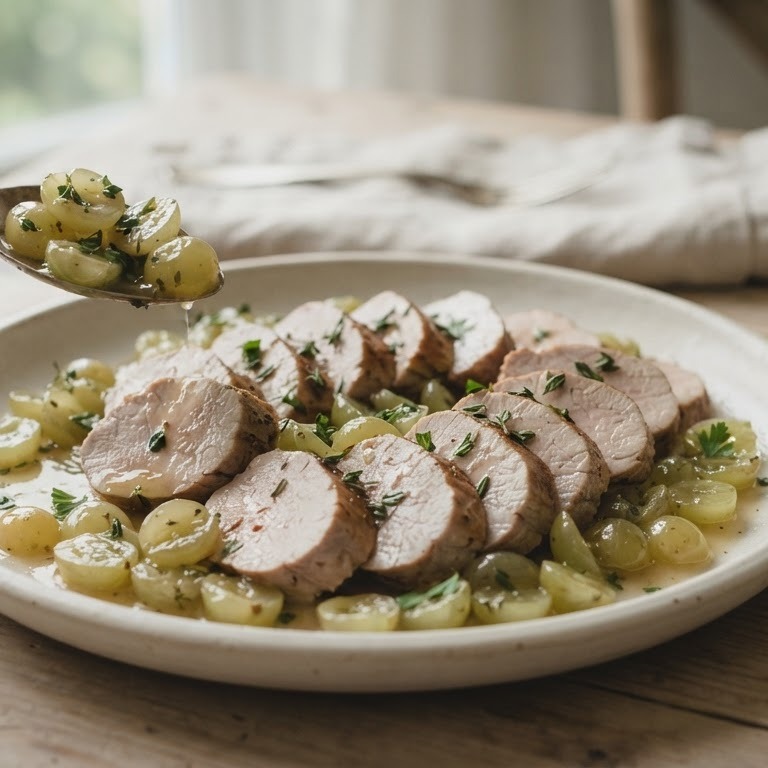 Varkenshaasjes met witte wijn en druiven recept