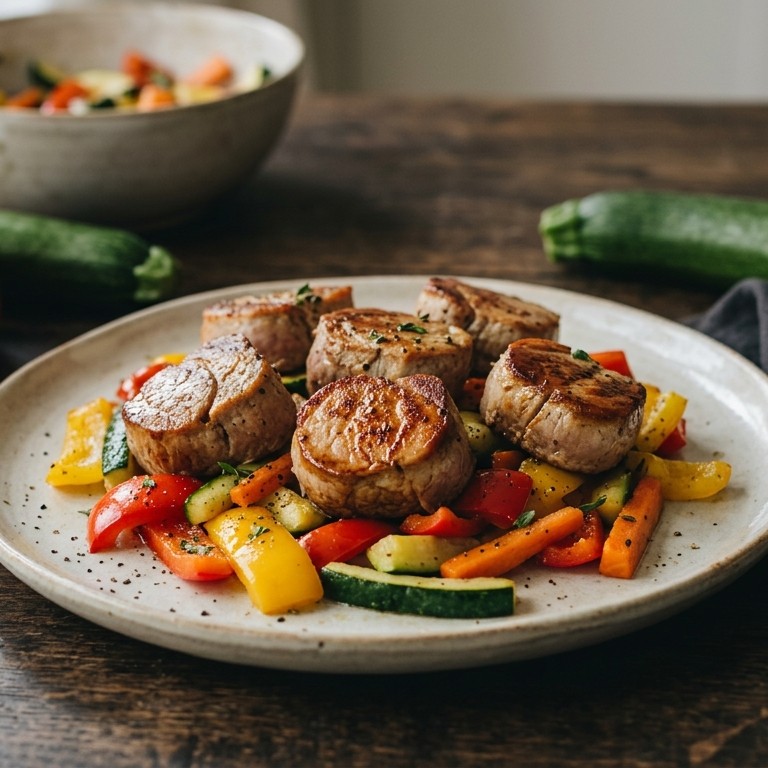 Varkenshaasmedaillons met kleurige groenten recept