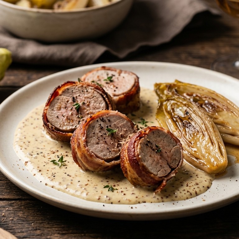 Varkenshaasstukjes met mosterdsaus recept