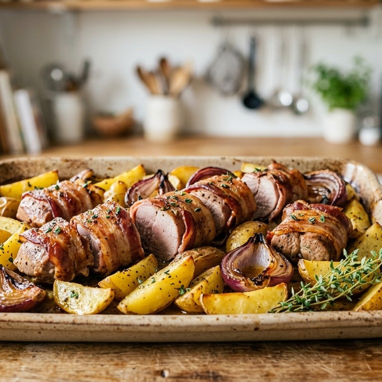 Varkenshaasstukjes met spek uit de oven recept