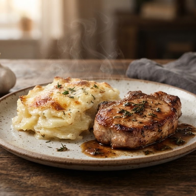 Varkenslapje met aardappelgratin recept