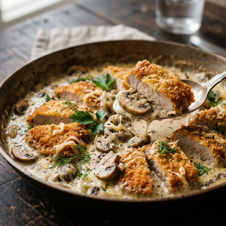 Varkenslapjes in champignon-kaassaus recept