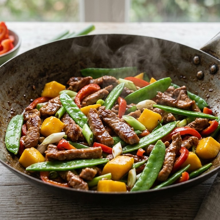 Varkensreepjes met mango en peultjes recept