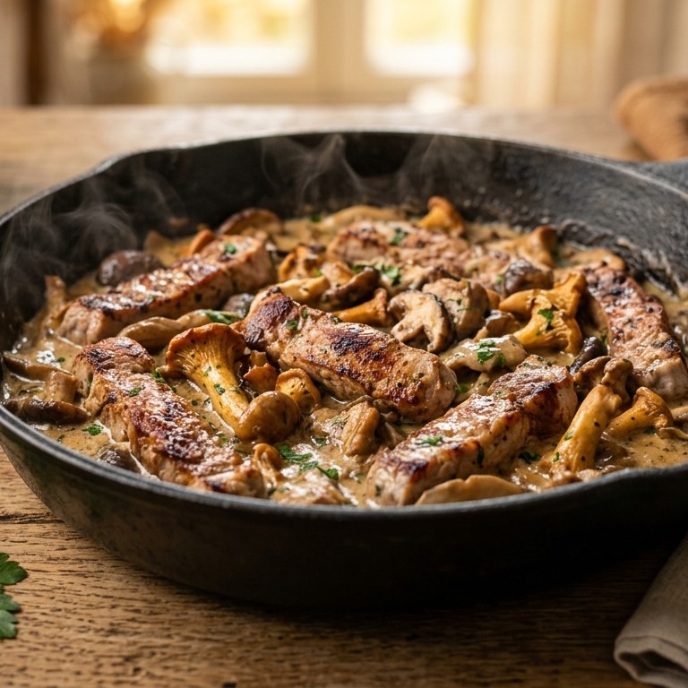 Varkensreepjes met paddestoelen recept