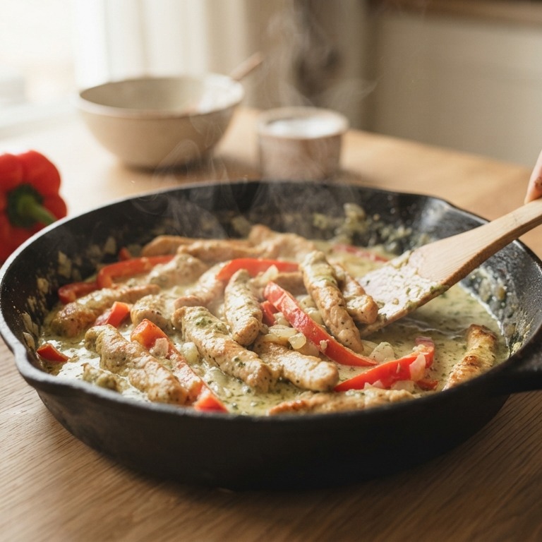 Varkensreepjes met pestoroom recept