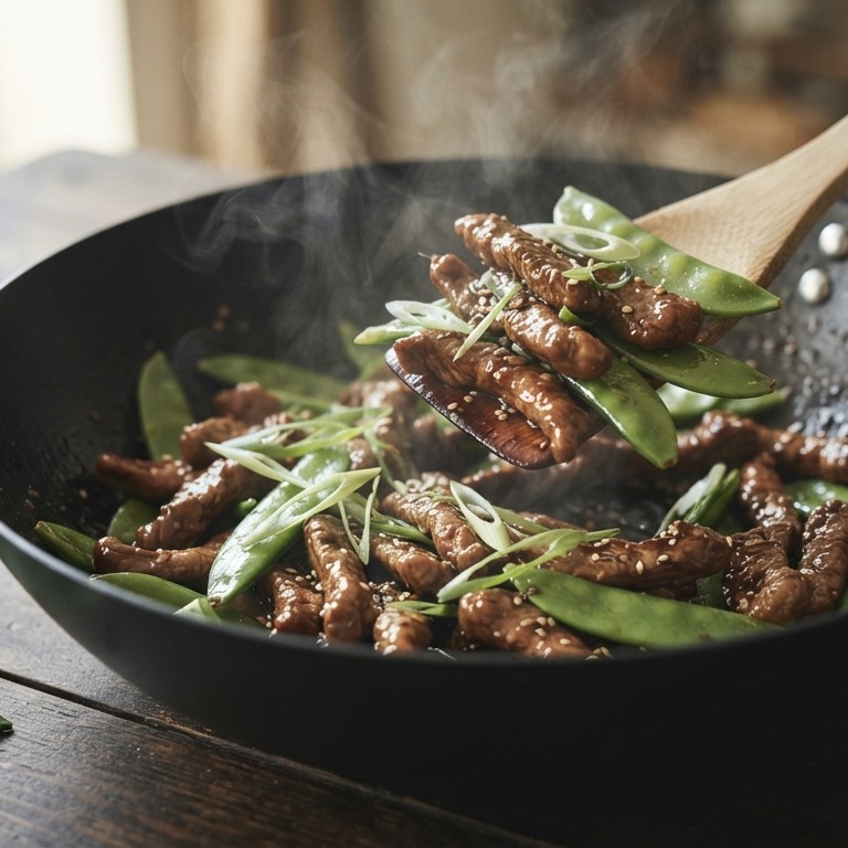 Varkensreepjes met peultjes in de wok recept