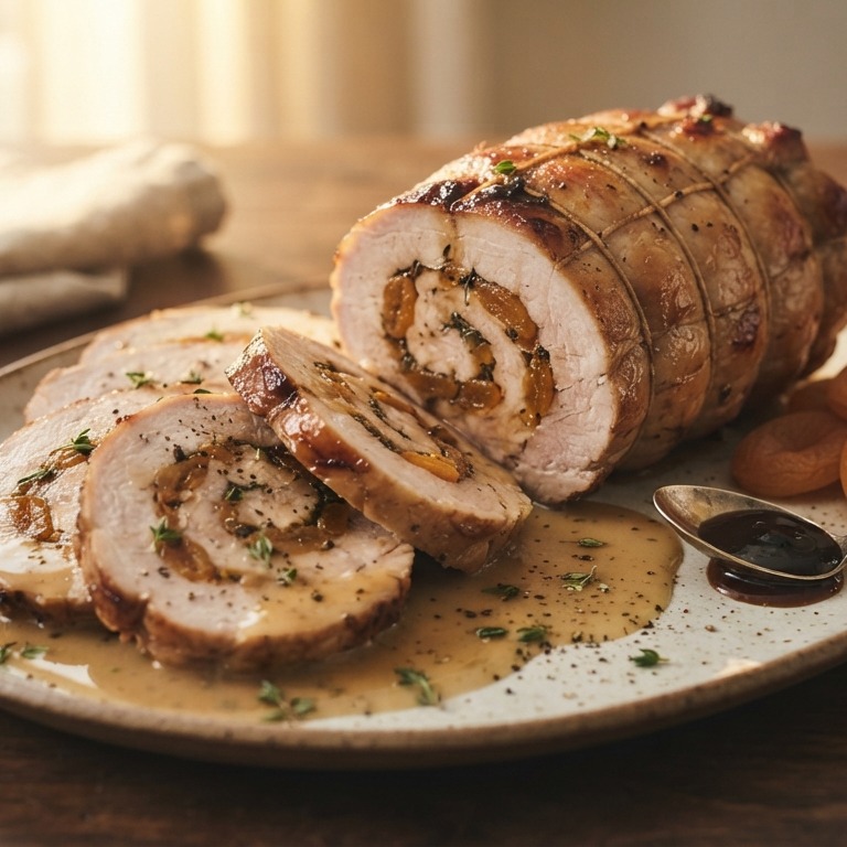Varkensrollade met abrikozen en appelstroop recept