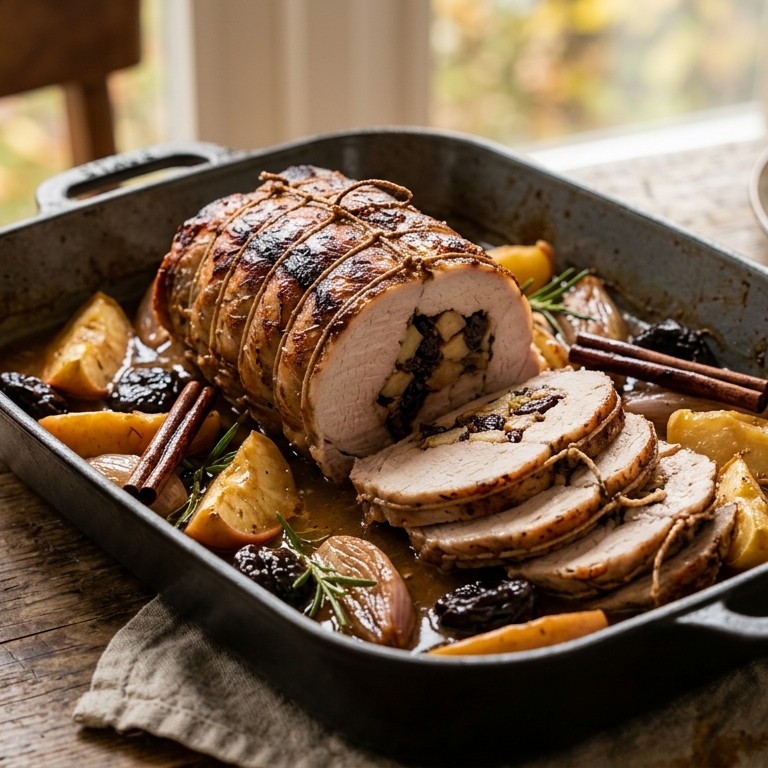 Varkensrollade met appels en pruimen recept