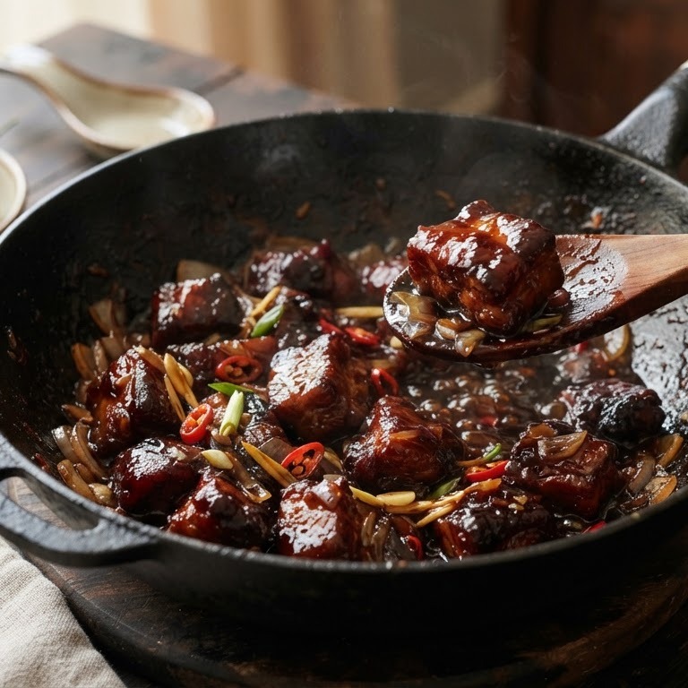 Varkensvlees in pittig zoete ketjapsaus recept