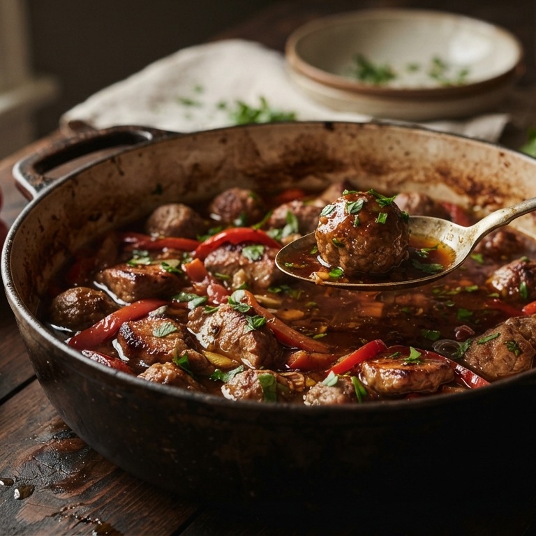 Varkensvlees met wijn, gembersaus en gehakt recept